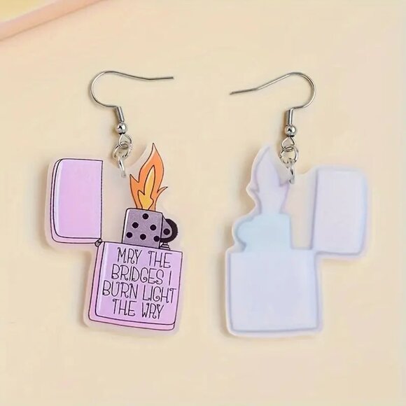 (5/$25 SALE ✅) Acrylic Lighter Design Flame Earrings - Picture 2 of 6